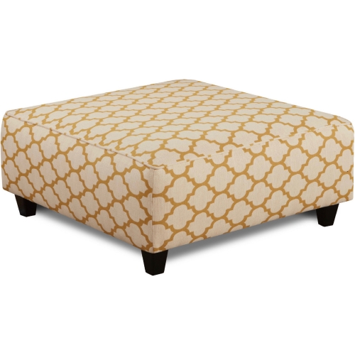 38" Square Cocktail Ottoman in Citrine Pattern Fabric